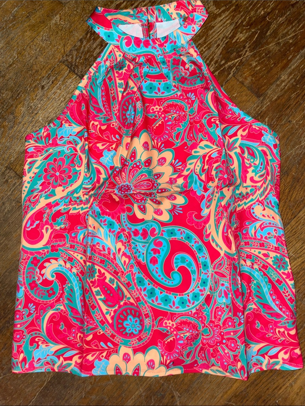 SHEIN Pink Turquoise Paisley Halter Neck Tank